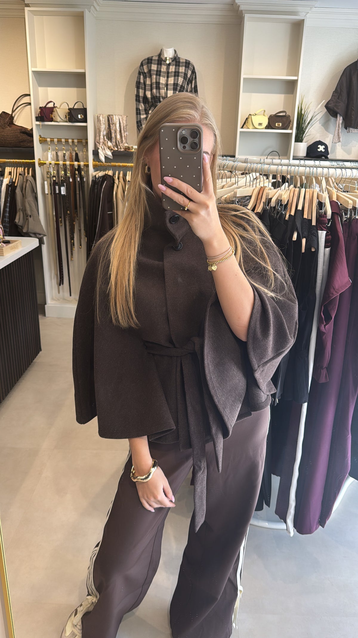 Jas/Cape met ceintuur - Donkerbruin