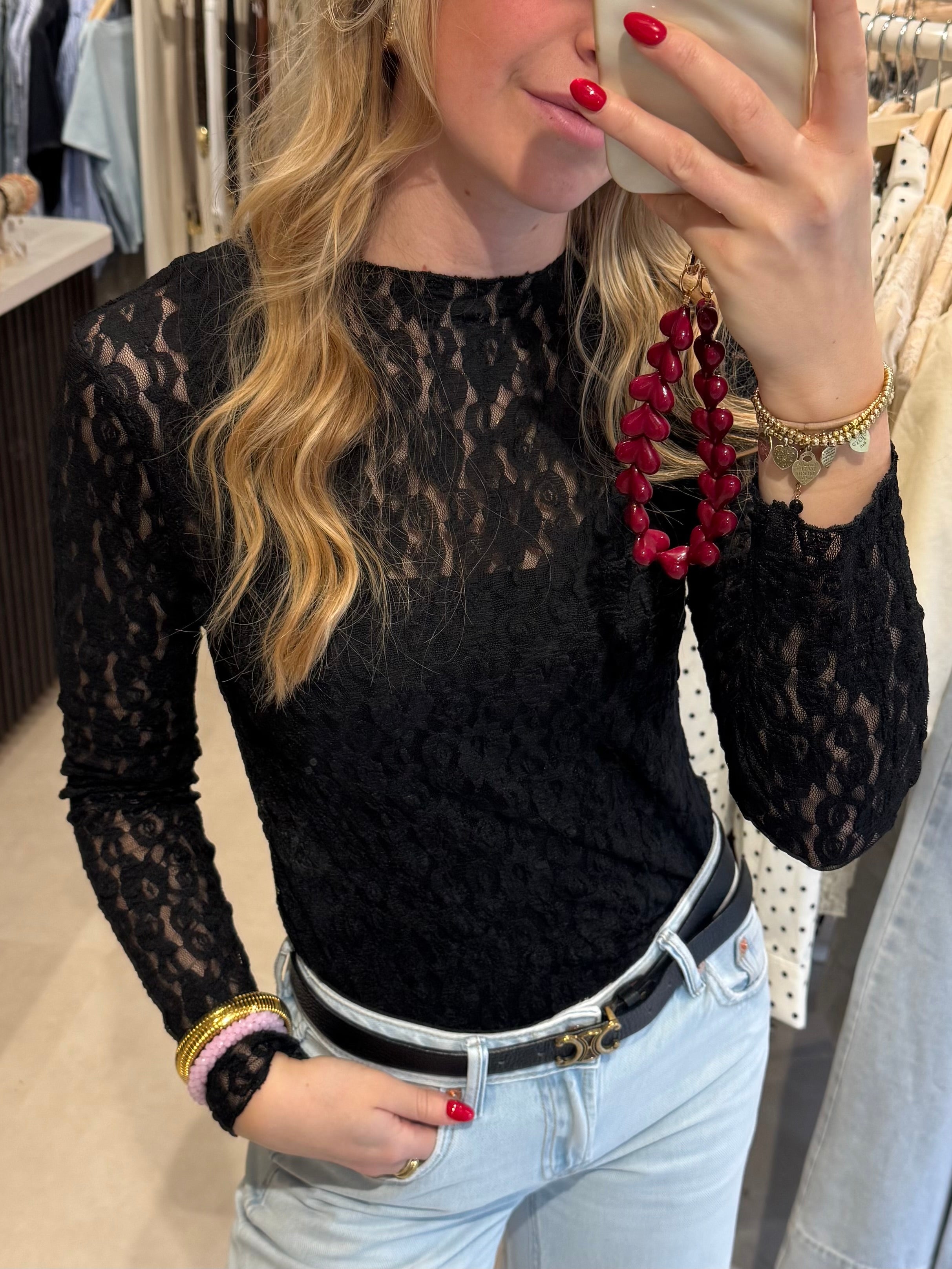 Lace top lange mouw - Zwart