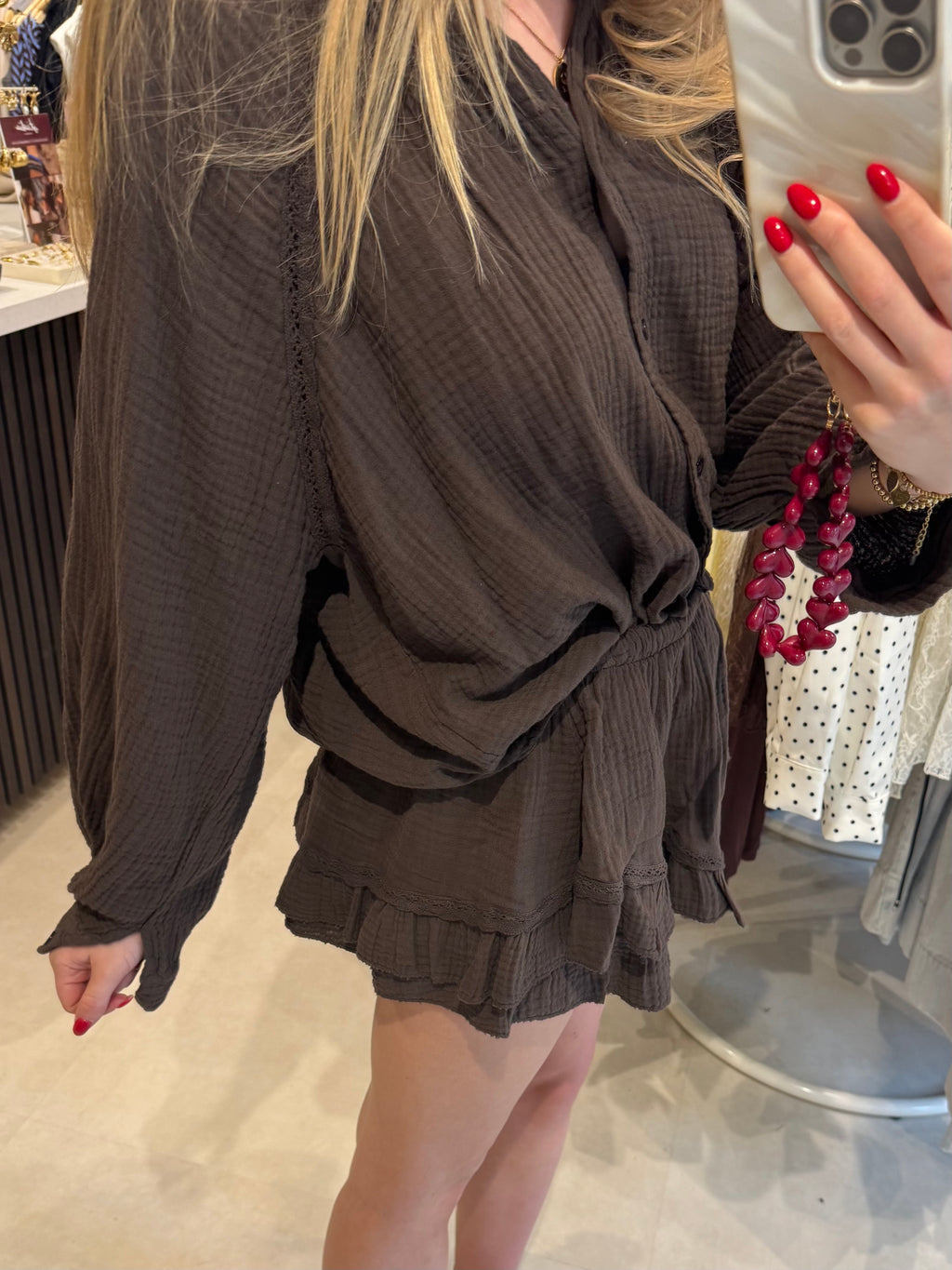 Mousseline blouse - Donkerbruin