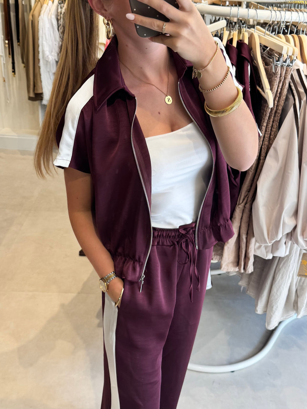 Satijnen bomber met bies - Bordeaux
