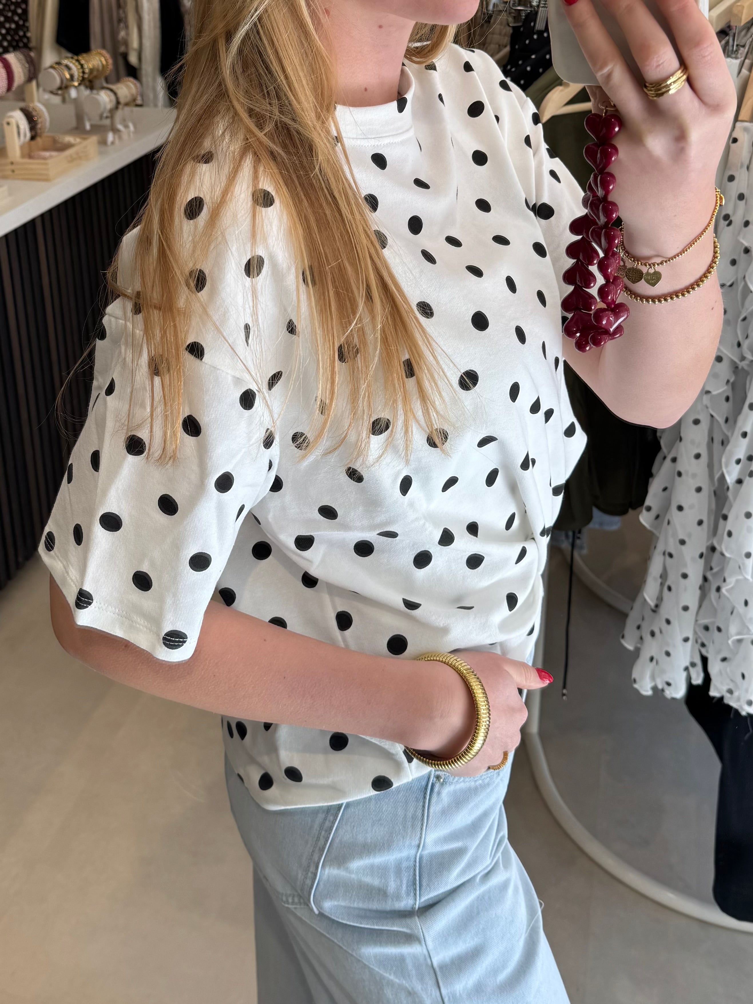 T shirt Polka Dot - Wit/Zwart