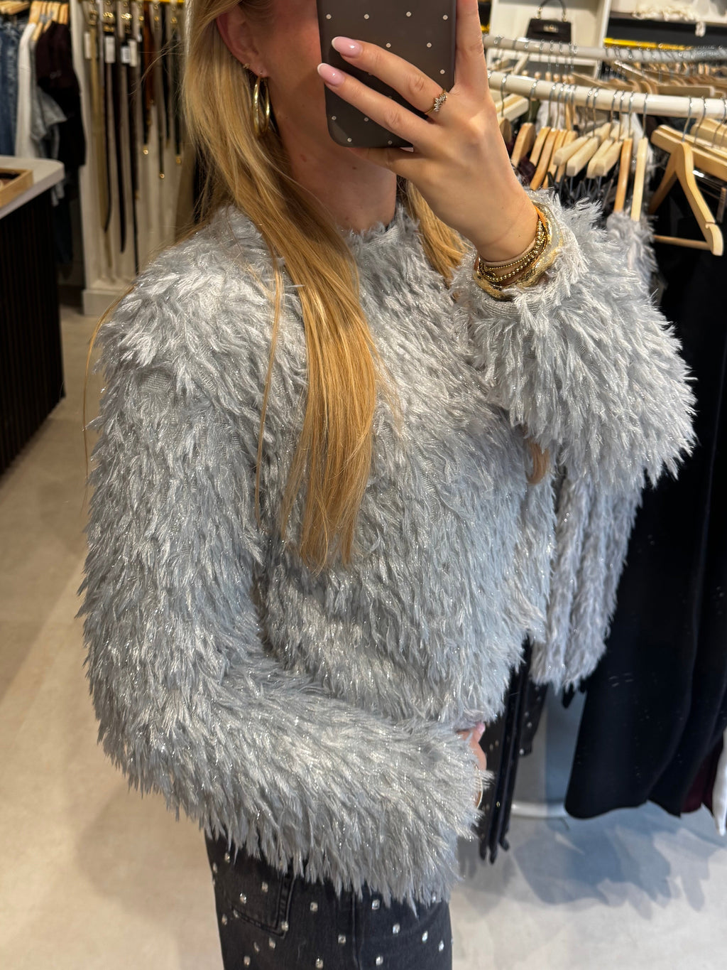 Top met veertjes - Grijs