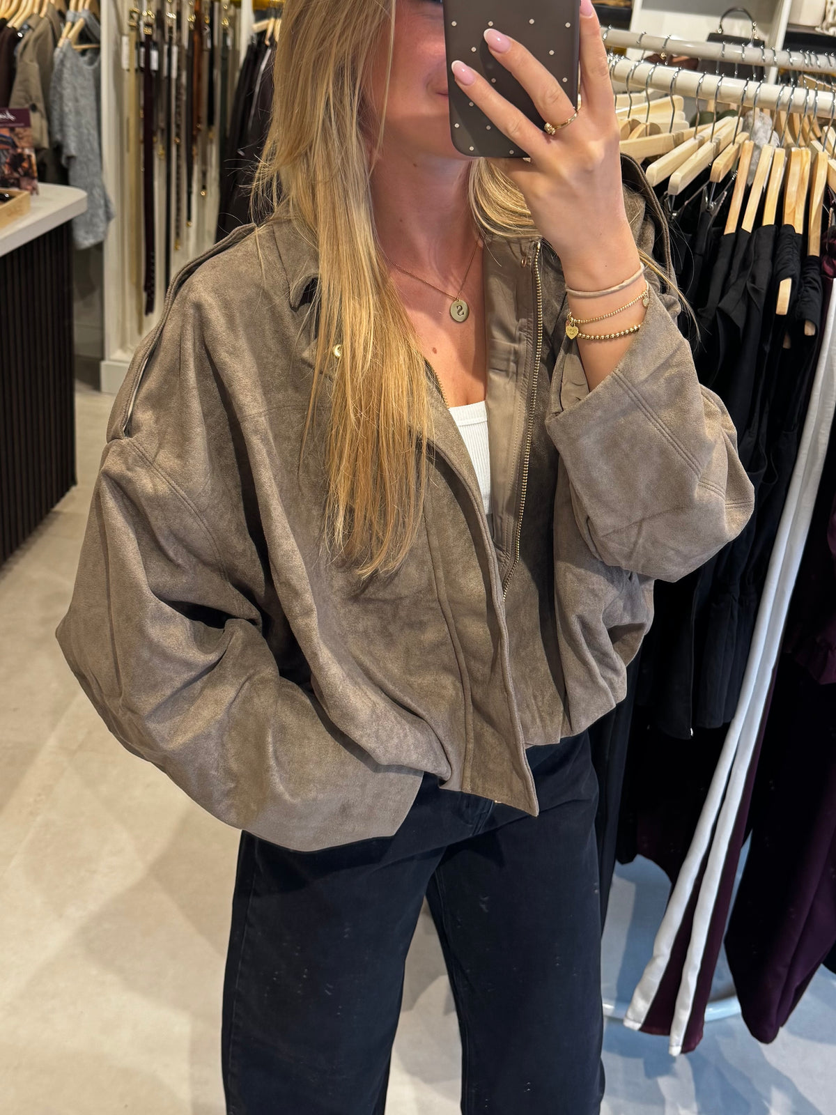 Suede bomber jasje - Khaki