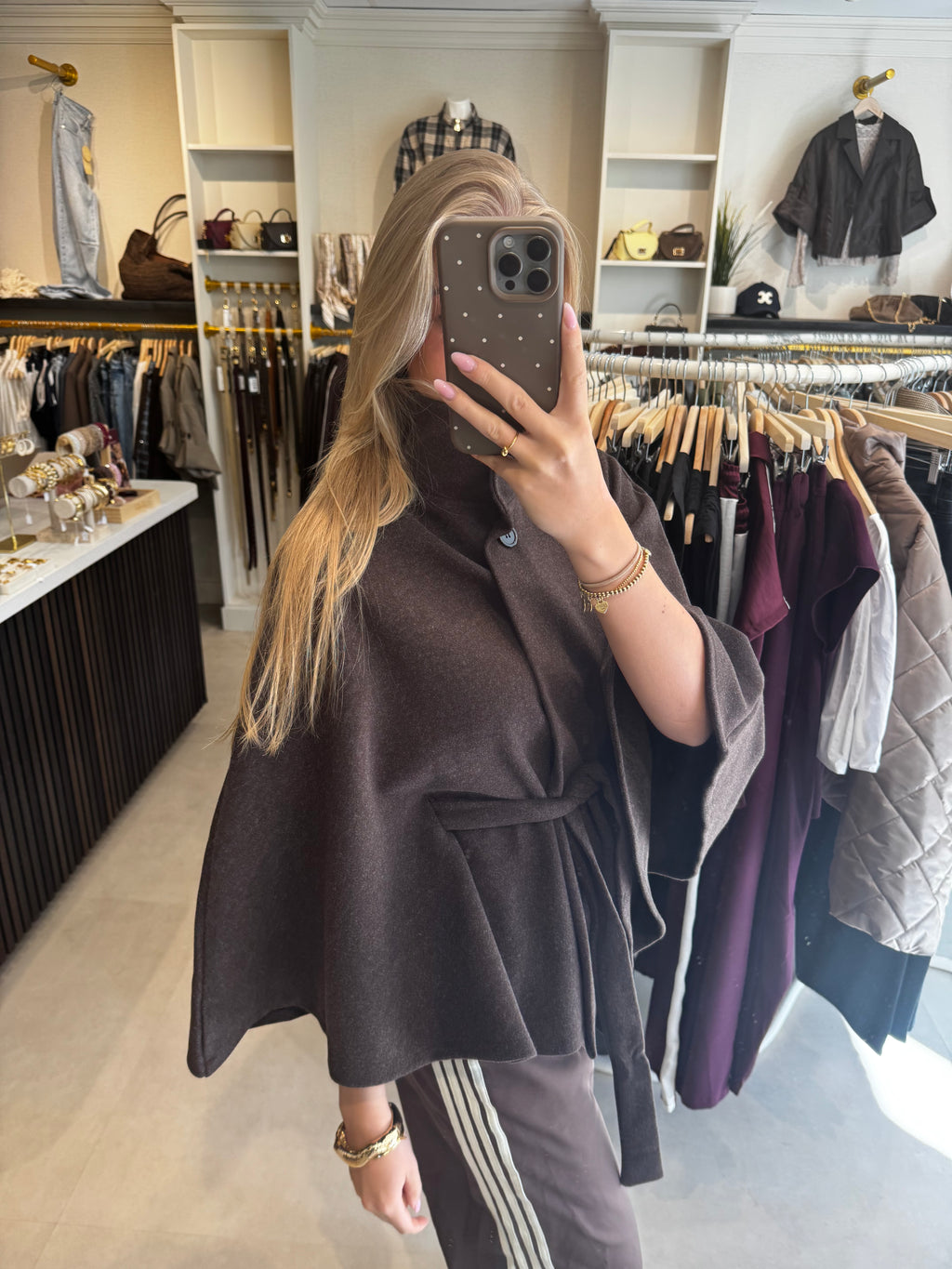 Jas/Cape met ceintuur - Donkerbruin