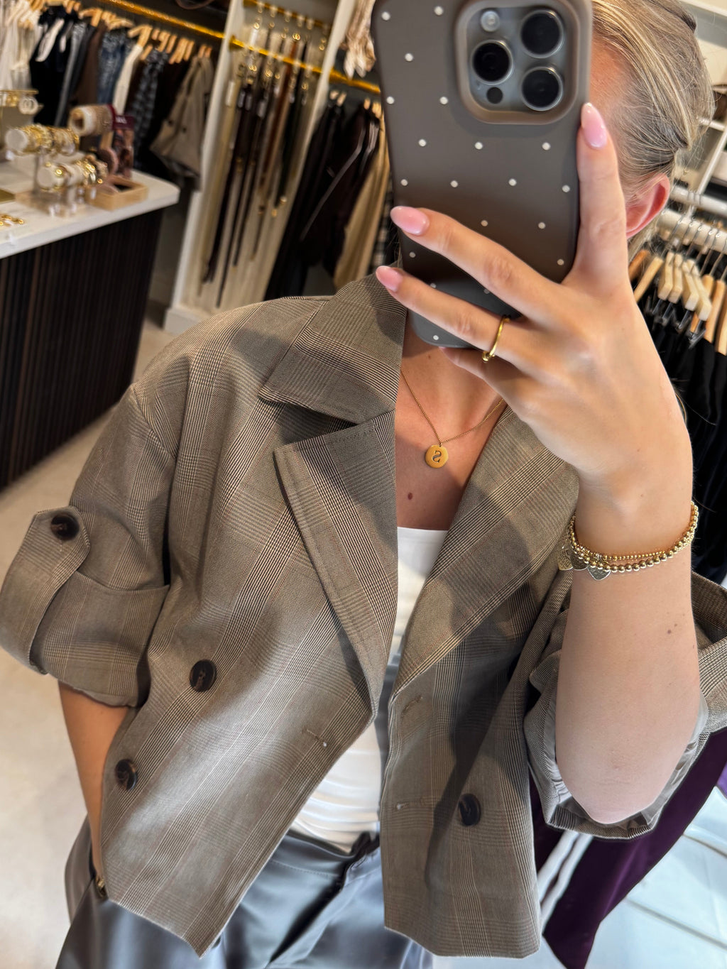 Korte trenchcoat geruit - Bruin