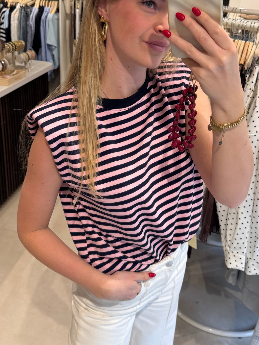 Gestreepte top - Roze/Bruin