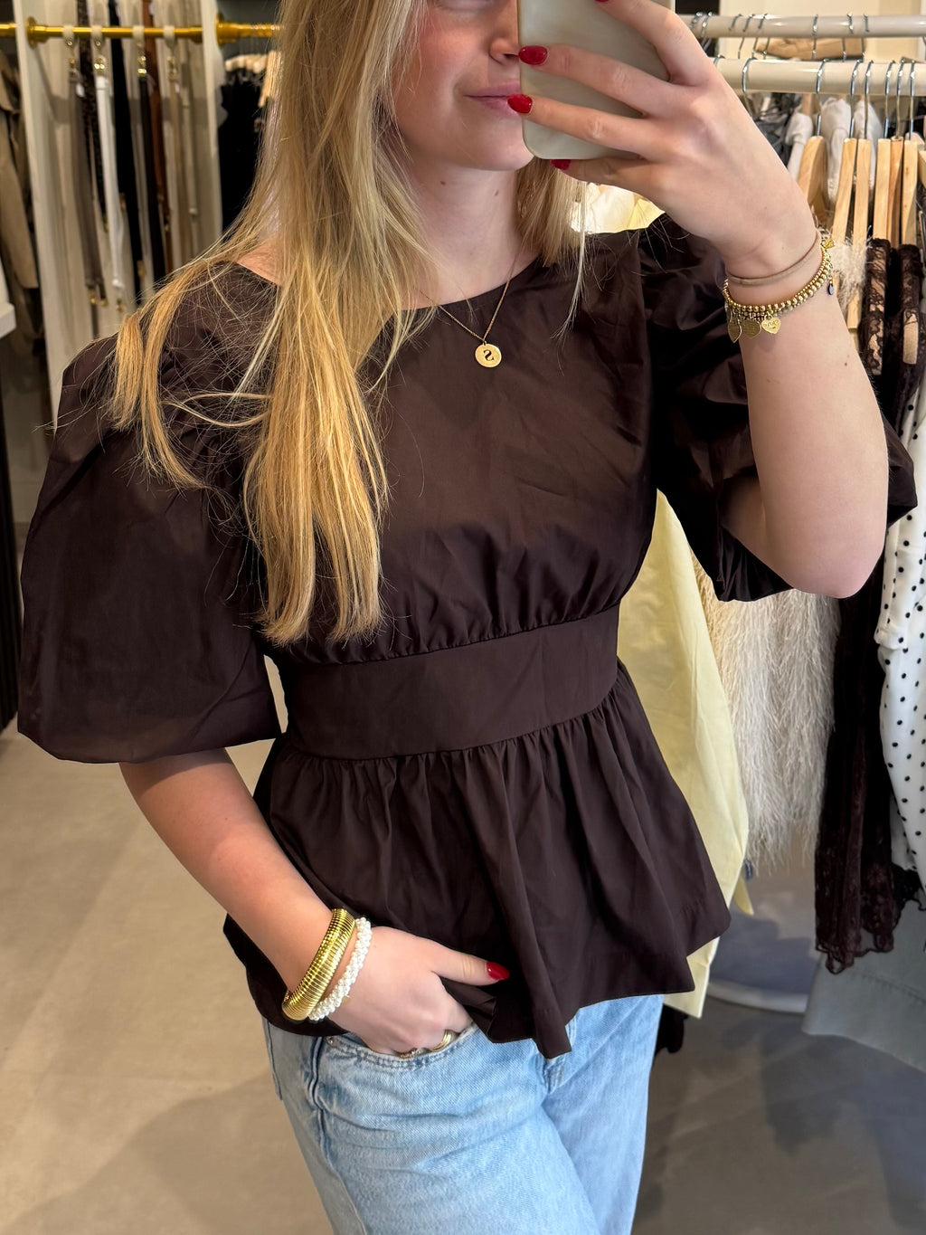 Top met strik - Bruin