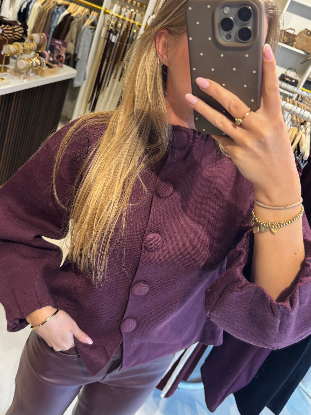 Vestje met knopen - Aubergine