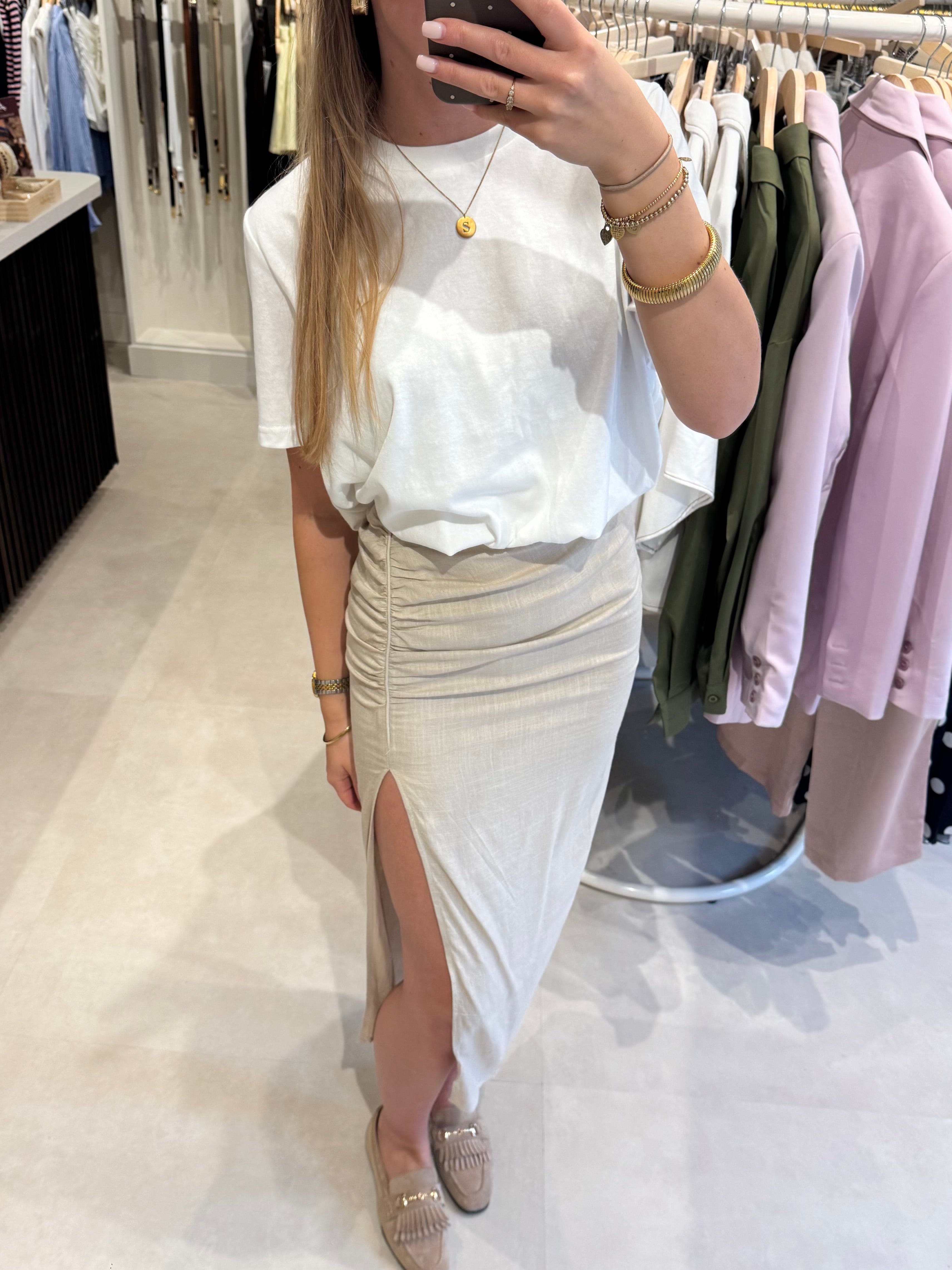 Linnen rok met split - Beige