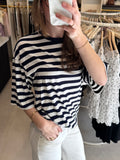 T shirt gestreept korte mouw - Navy/Wit