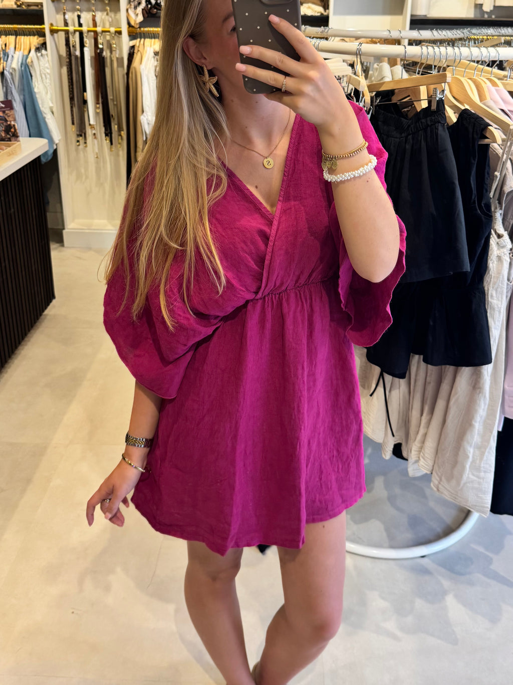 Linnen jurkje - Fuchsia