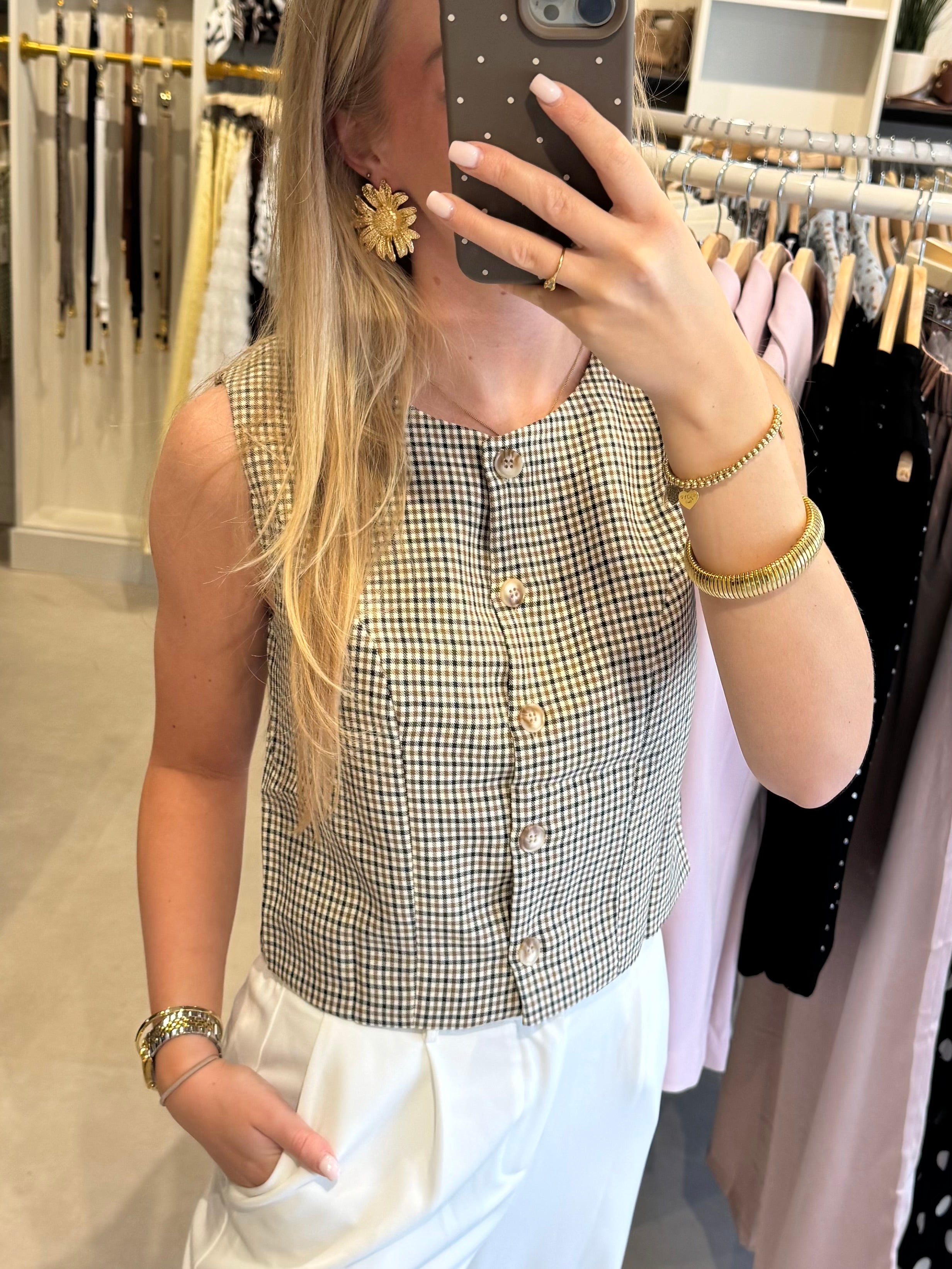 Geruit gilet - Beige/Bruin