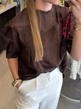 Blouse met broderie - Bruin