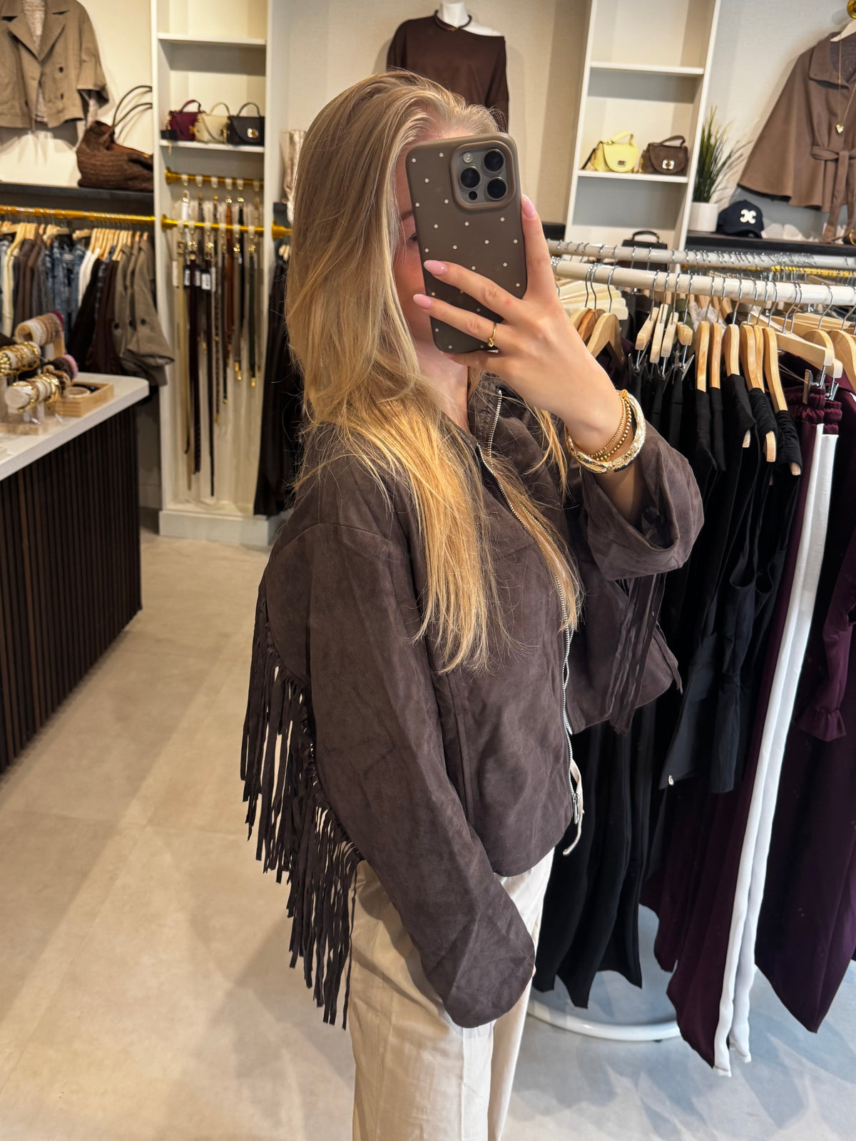Suede jasje met franjes - Donkerbruin
