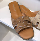 Suede slipper met studs - Camel