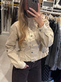 Getailleerde denim jack - Beige