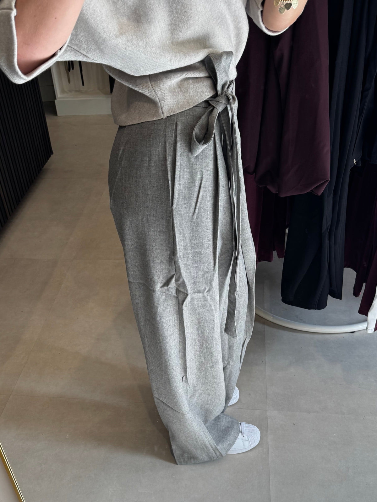 Pantalon met overslag - Greige