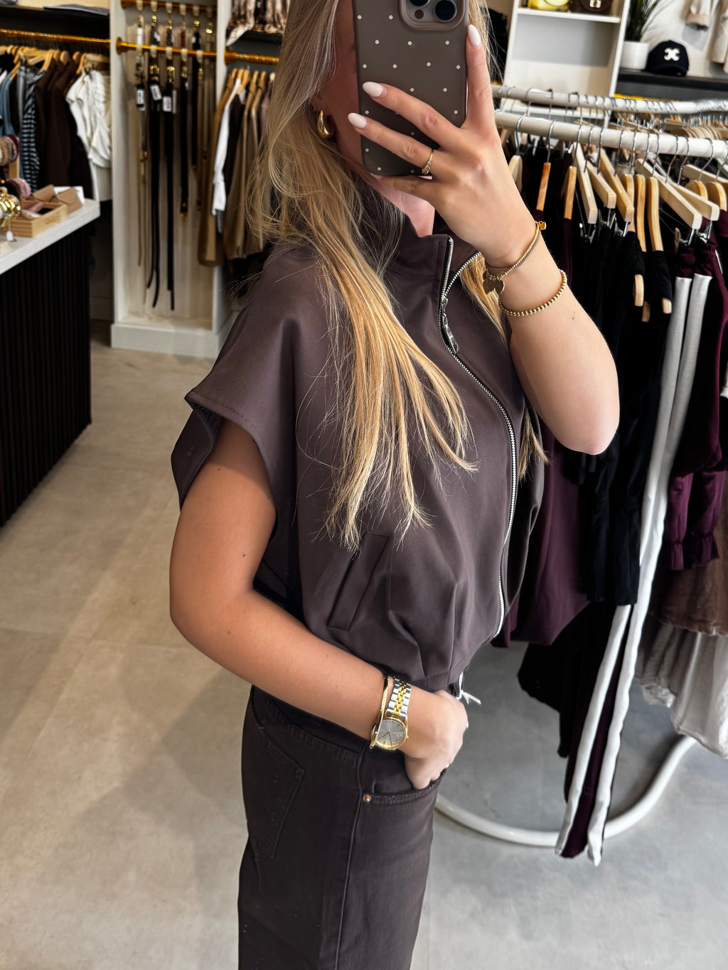 Sweatvest korte mouw - Bruin