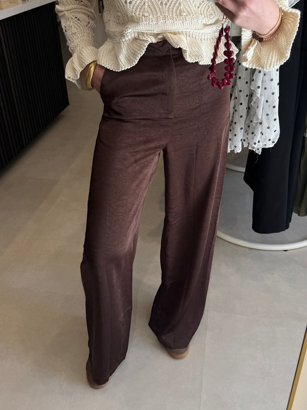 Satijnen pantalon - Donkerbruin