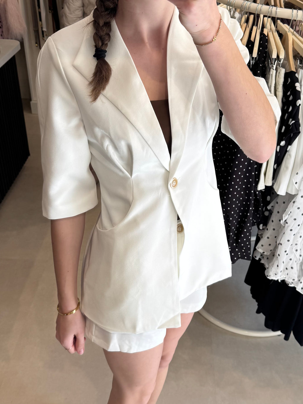 Getaileerde Blazer korte mouw - Wit