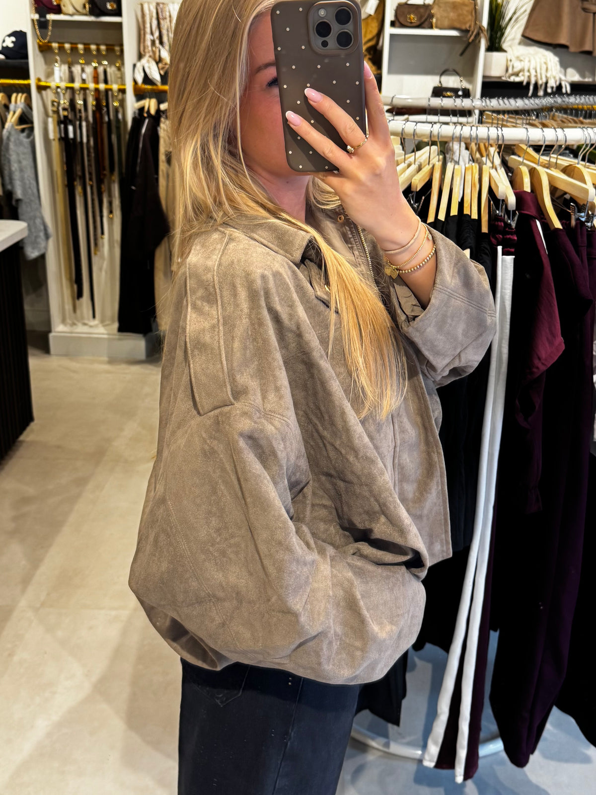 Suede bomber jasje - Khaki