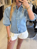 Denim top pofmouw - Lichtblauw