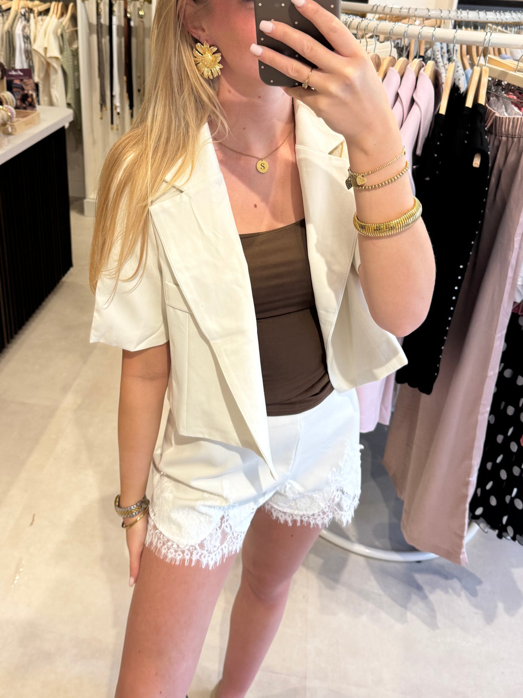 Blazer met korte mouw - Ecru