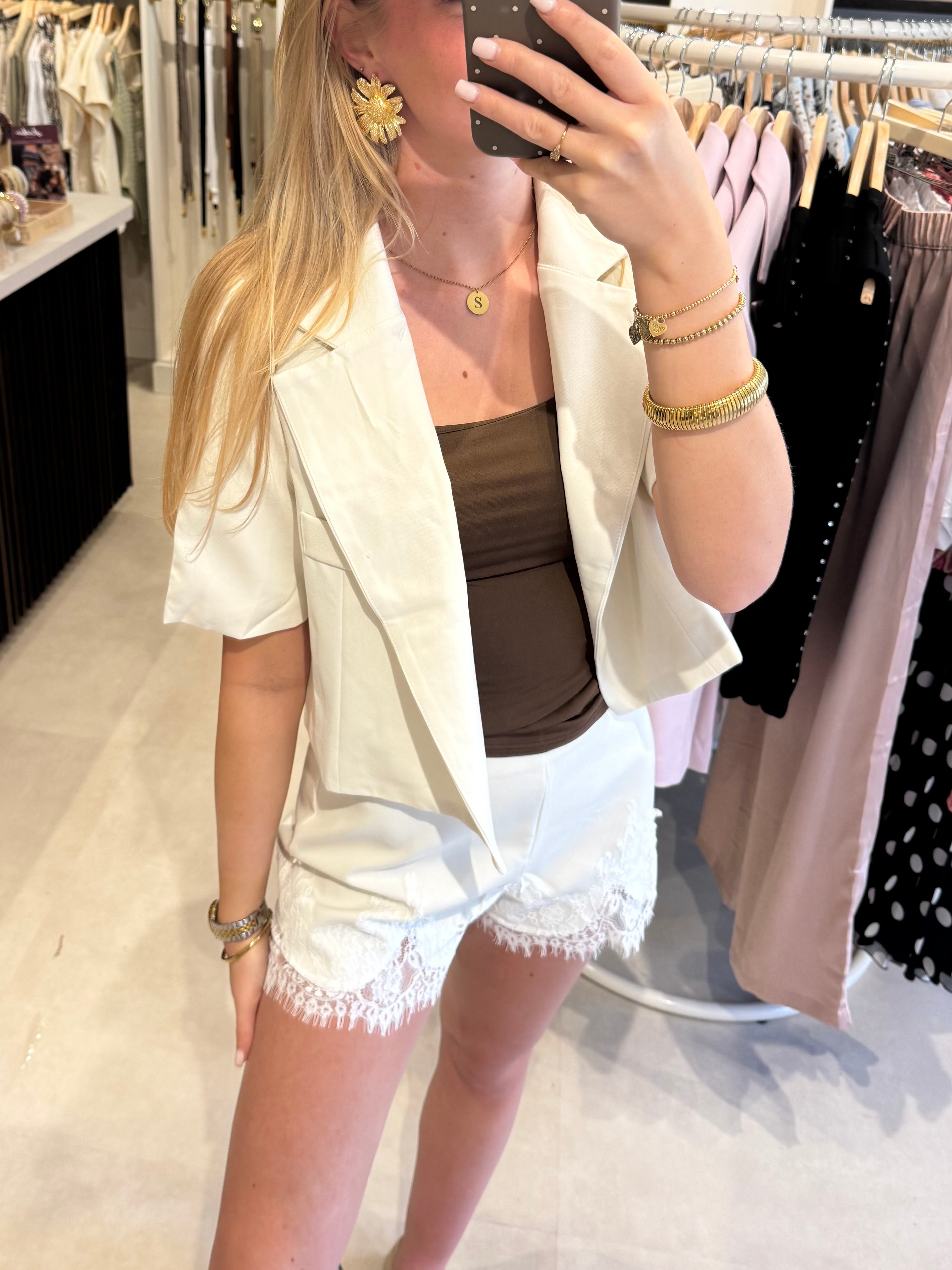 Blazer met korte mouw - Ecru