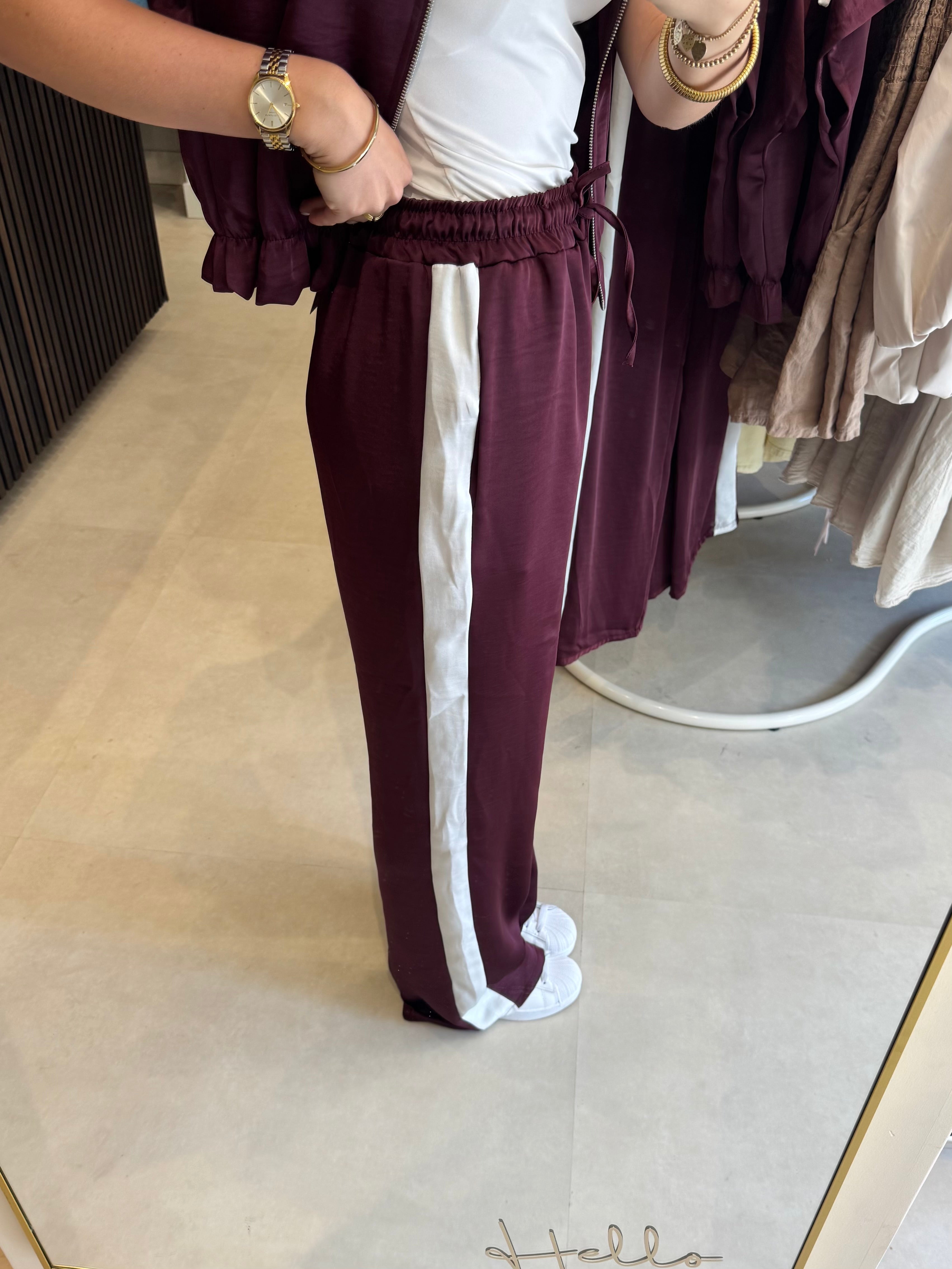Satijnen broek met bies - Bordeaux