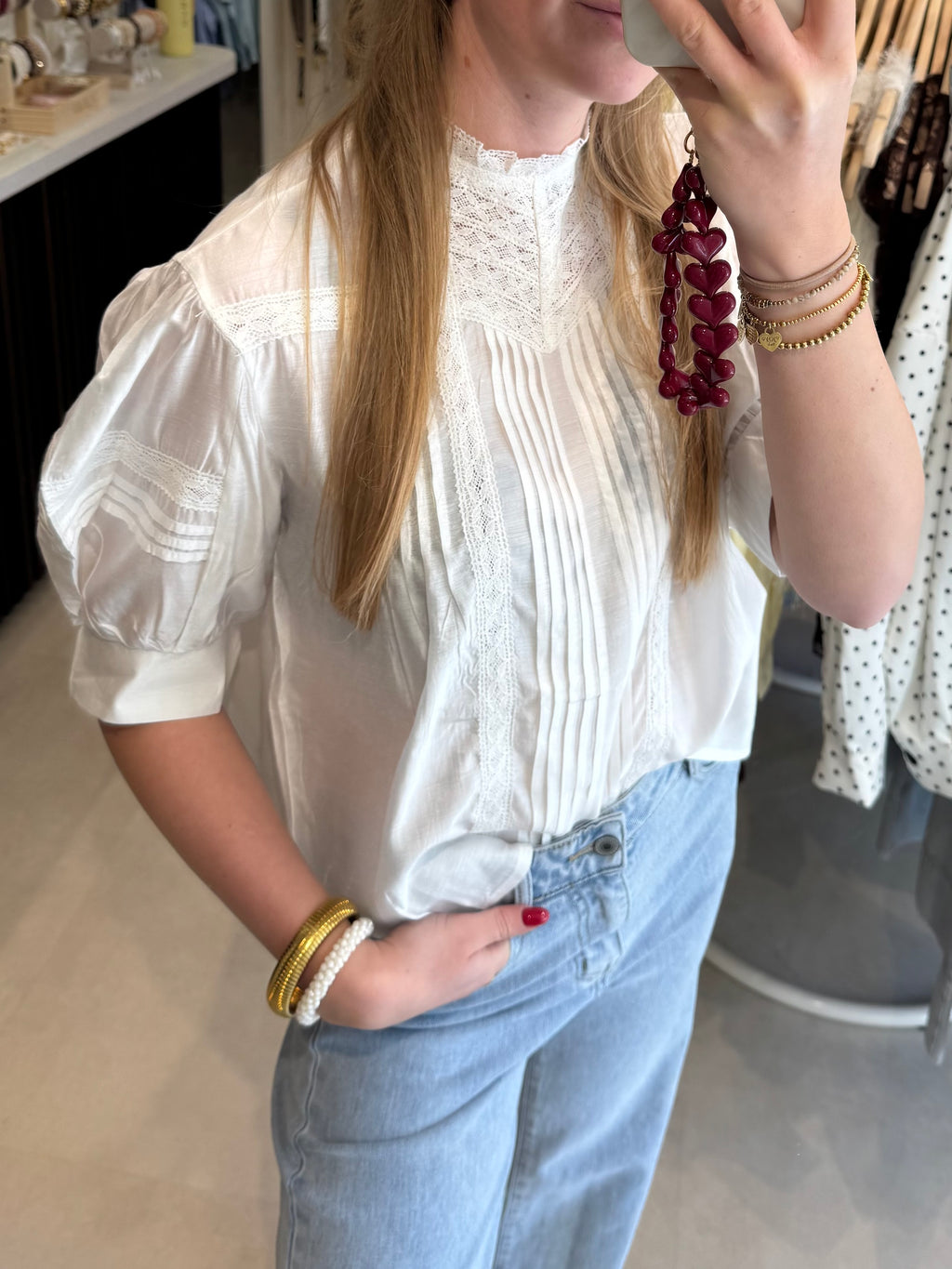 Blouse met broderie - Wit