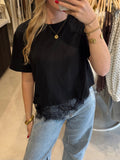 T-shirt met lace - Zwart