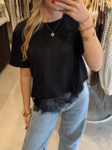 T-shirt met lace - Zwart