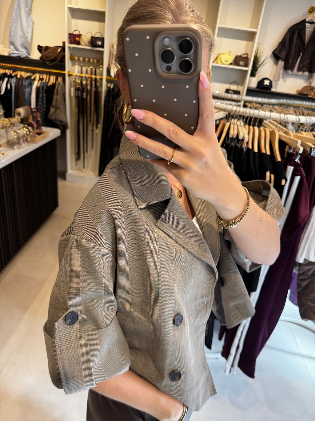 Korte trenchcoat geruit - Bruin