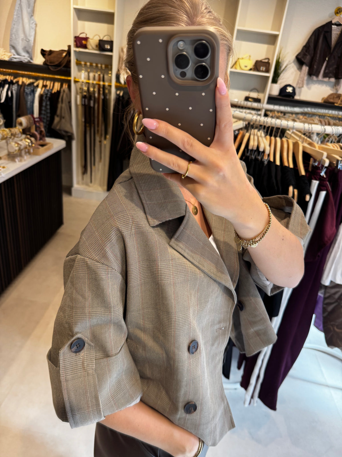 Korte trenchcoat geruit - Bruin