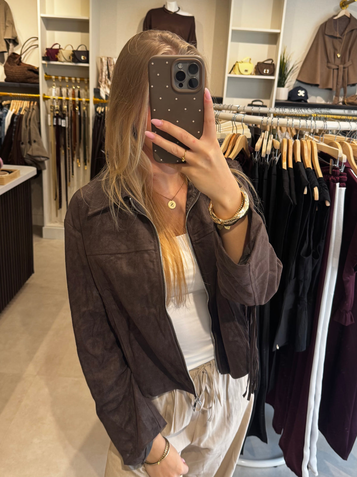 Suede jasje met franjes - Donkerbruin