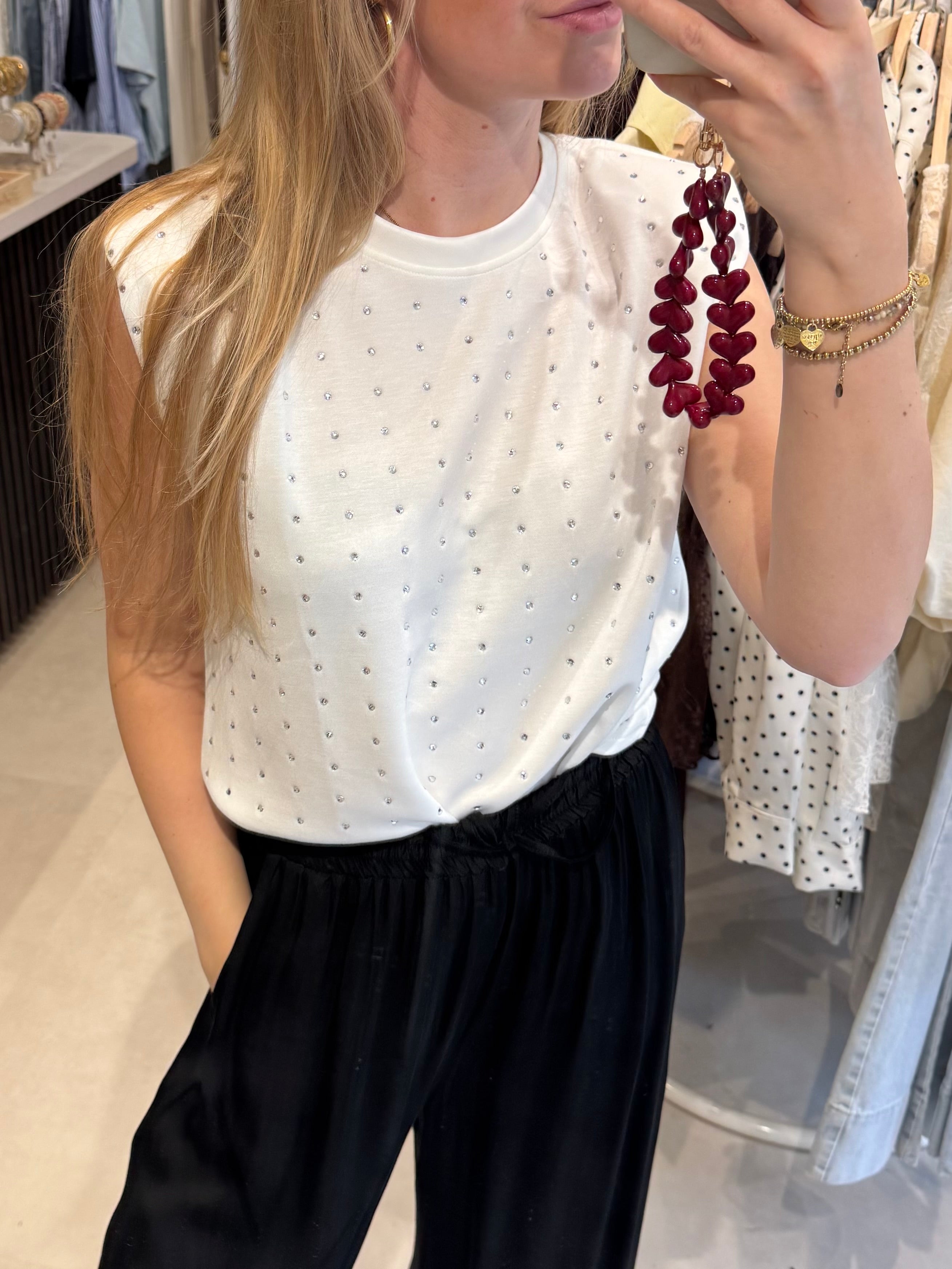 T shirt met strass steentjes - Wit