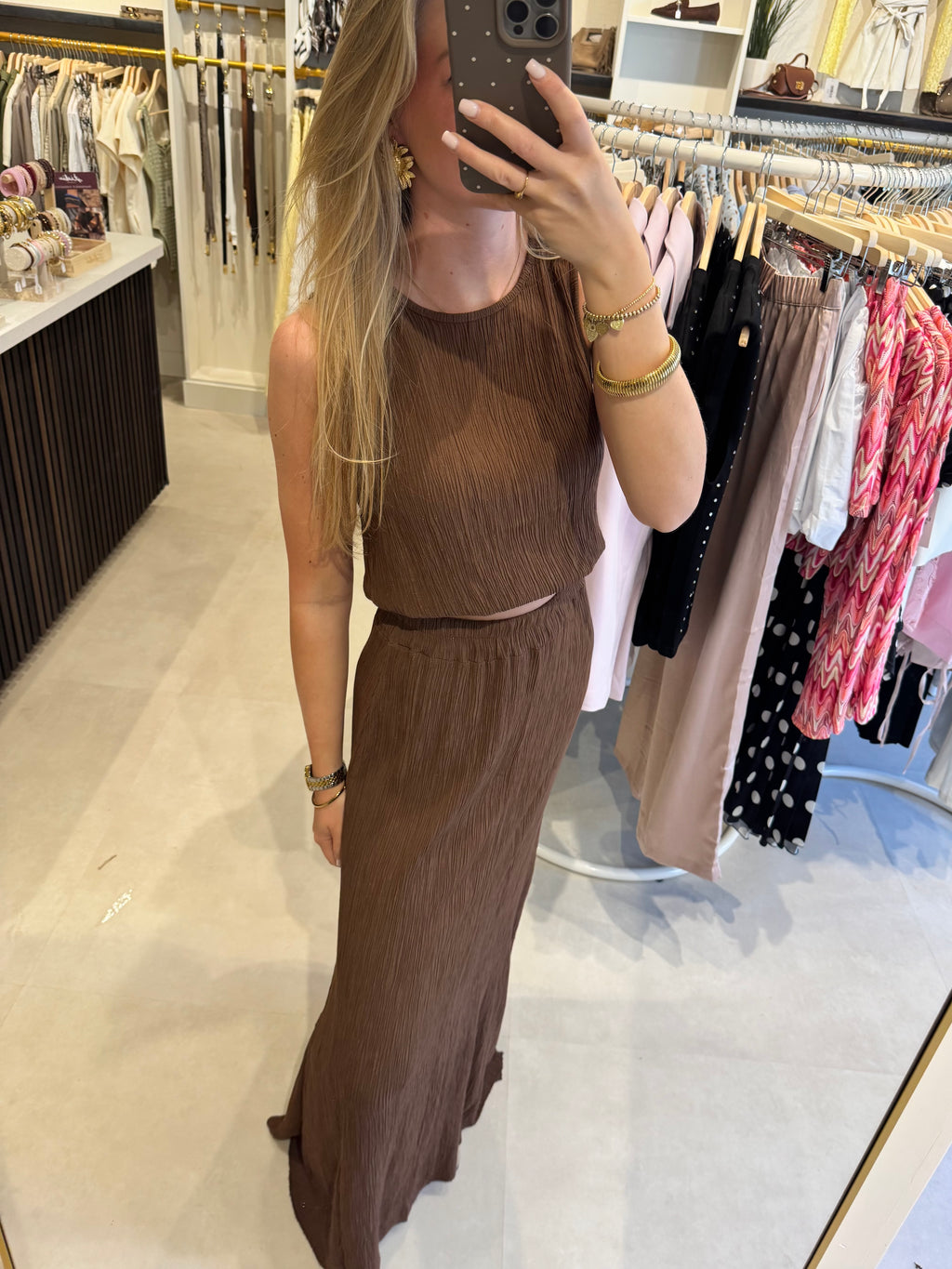 2 piece set met lurex - Donkerbruin