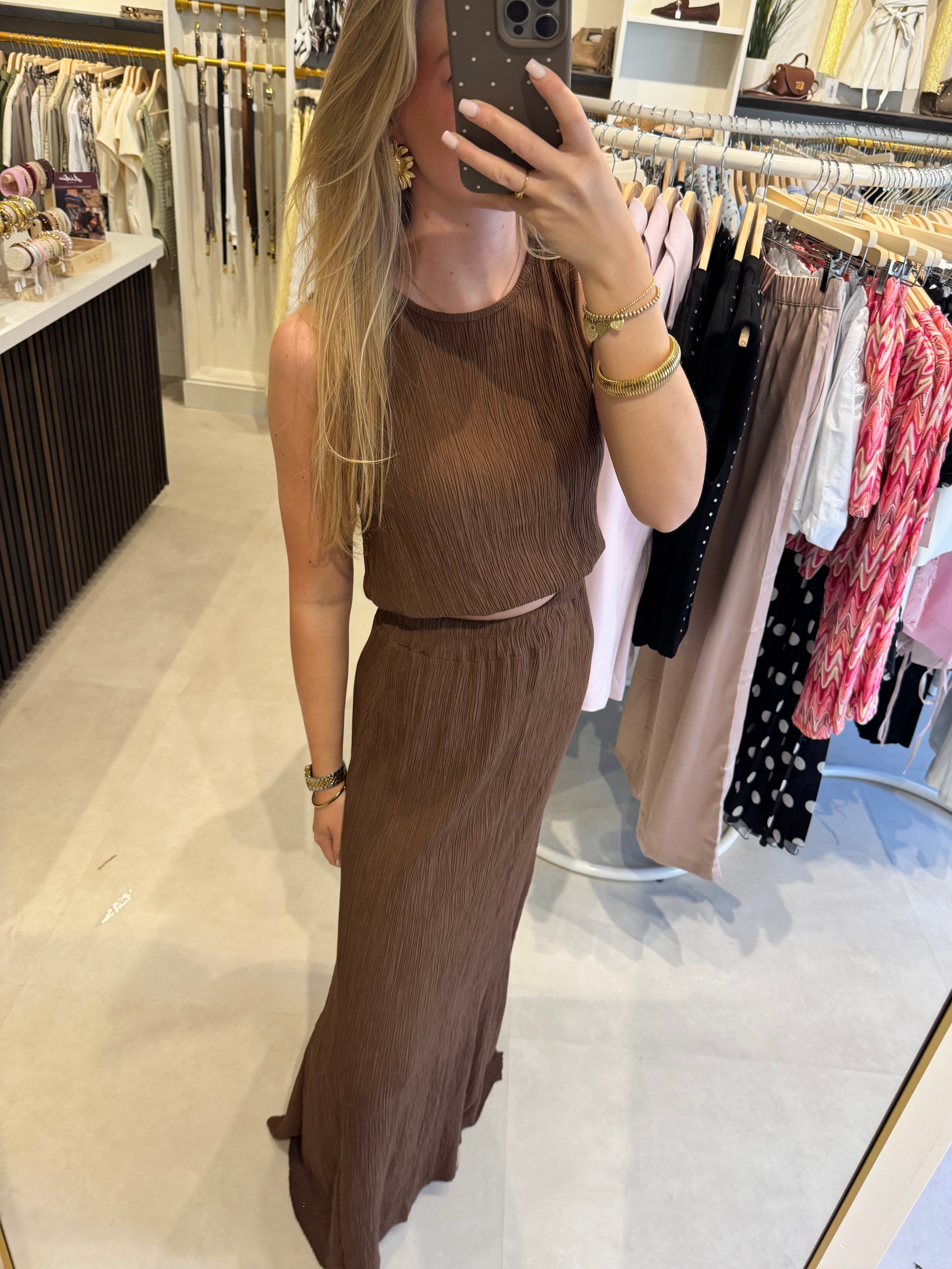 2 piece set met lurex - Donkerbruin