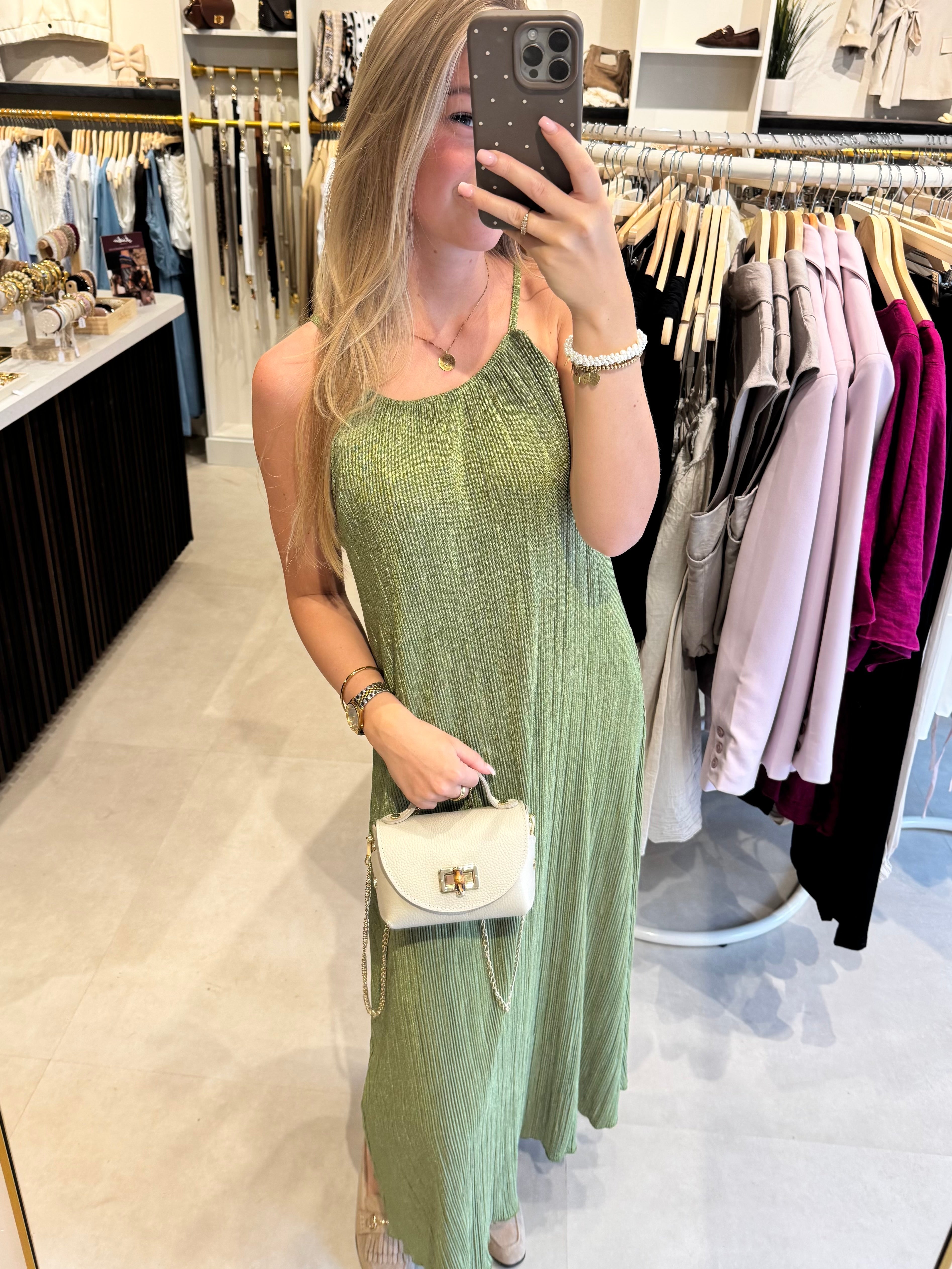 Plissé Maxi Dress Lurex - Groen