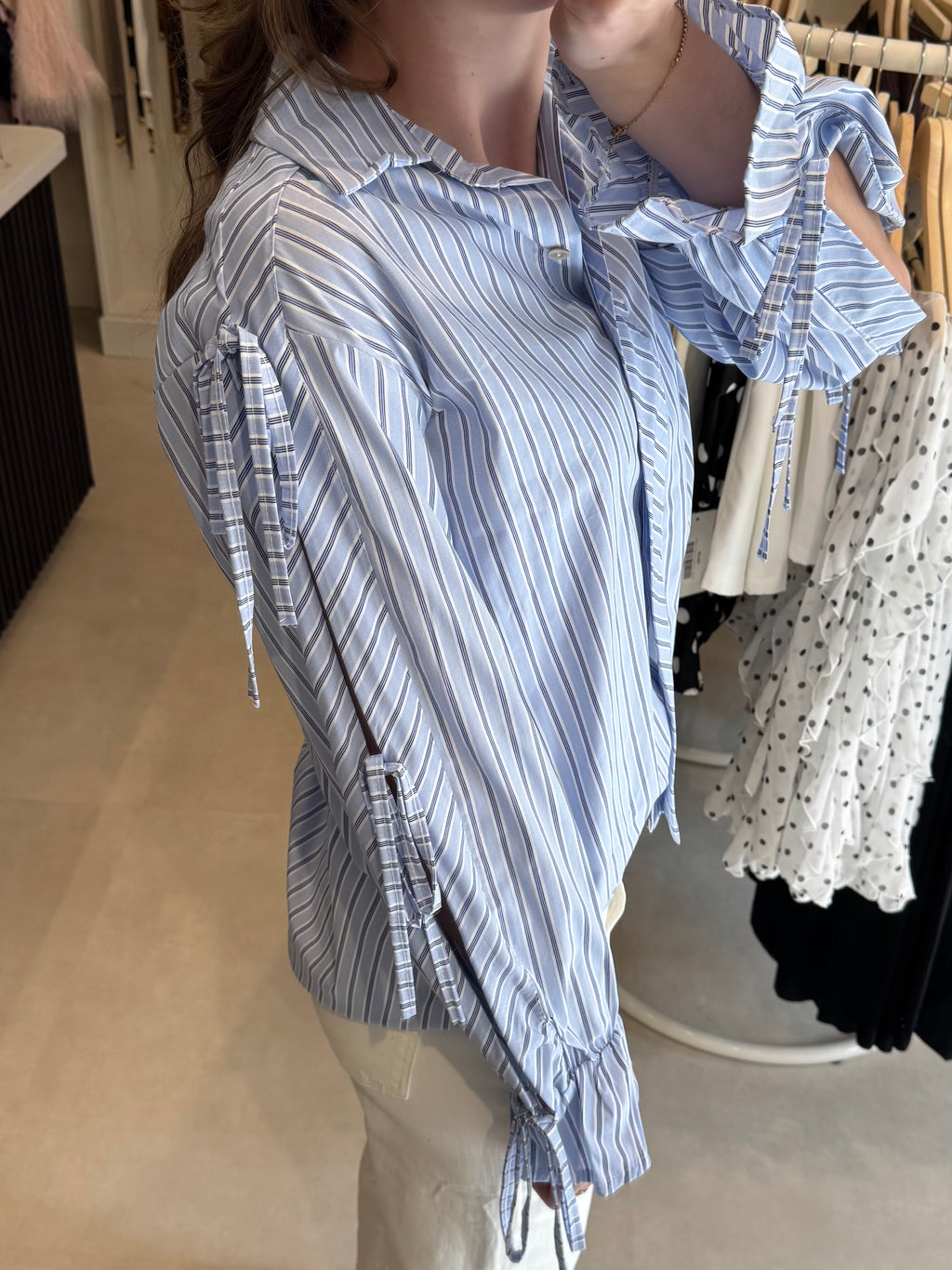 Gestreepte blouse met strik detail - Blauw/Wit