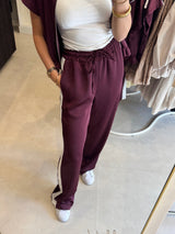 Satijnen broek met bies - Bordeaux