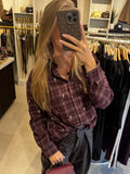 Geruite blouse met steentjes - Aubergine