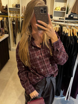 Geruite blouse met steentjes - Aubergine