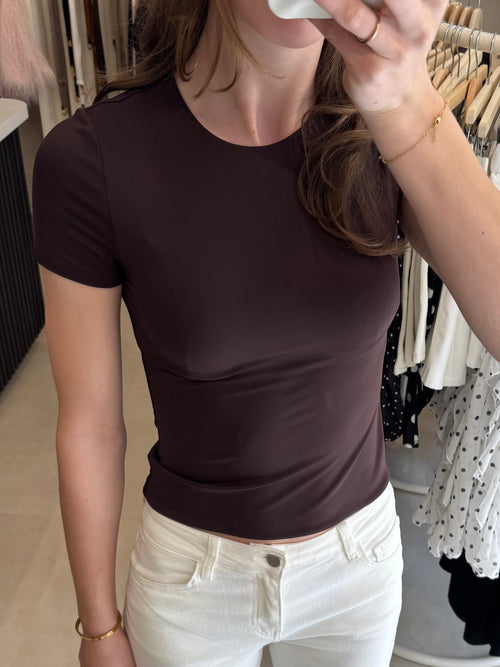 Basic t shirt korte mouw - Donkerbruin