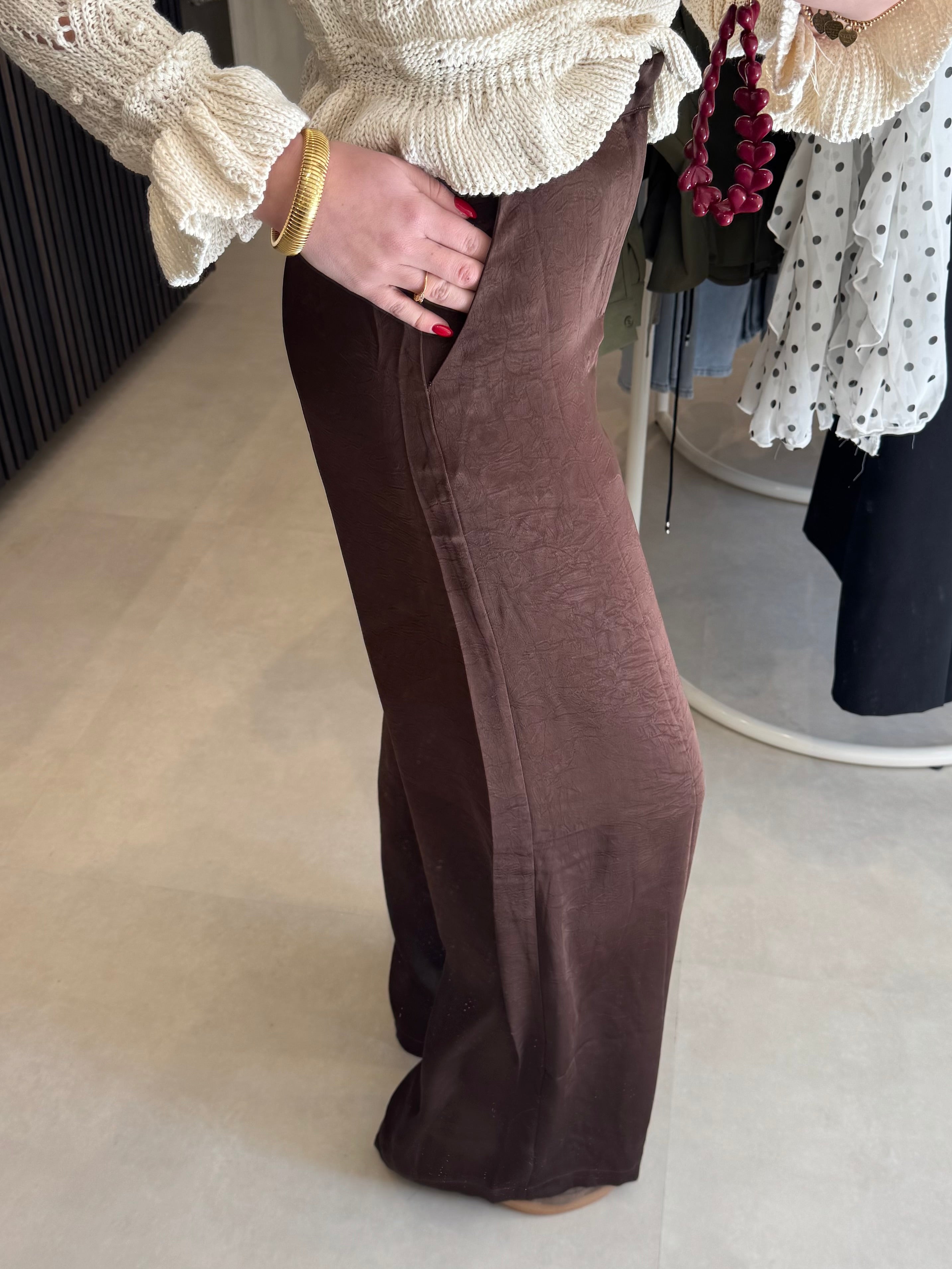Satijnen pantalon - Donkerbruin