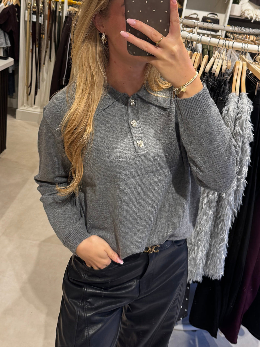 Polo trui met gouden knopen - Grijs