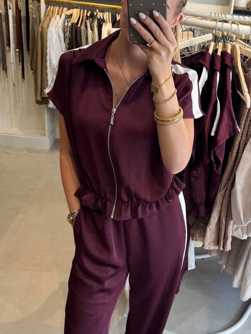 Satijnen bomber met bies - Bordeaux