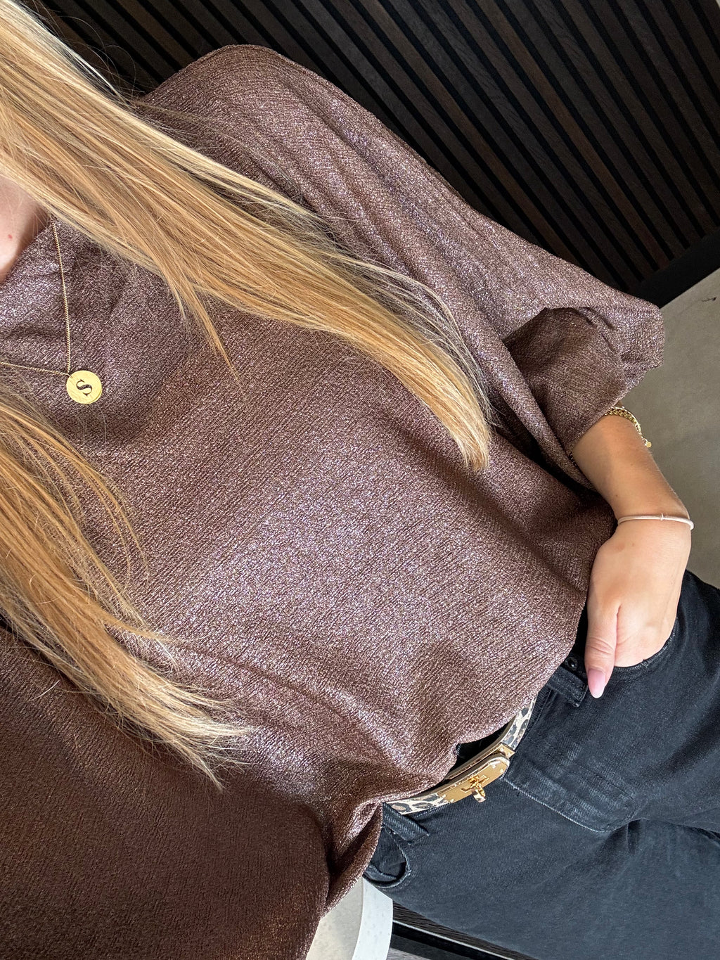 Top met glittertje - Bruin