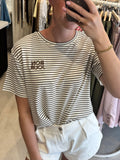 Gestreept t shirt Bonjour - Donkerbruin/Creme