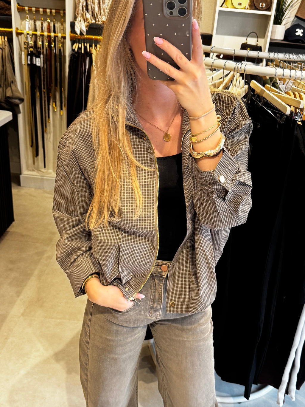 Bomber met ruitje - Bruin
